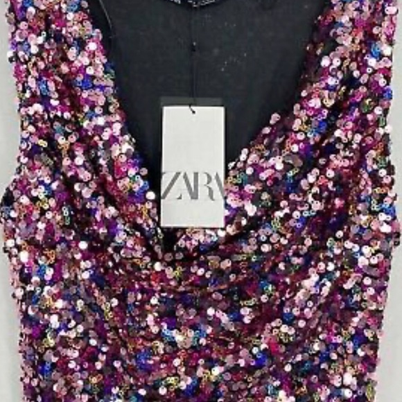 NWT ZARA PINK SHORT SEQUIN DRESS - Picture 15 of 15